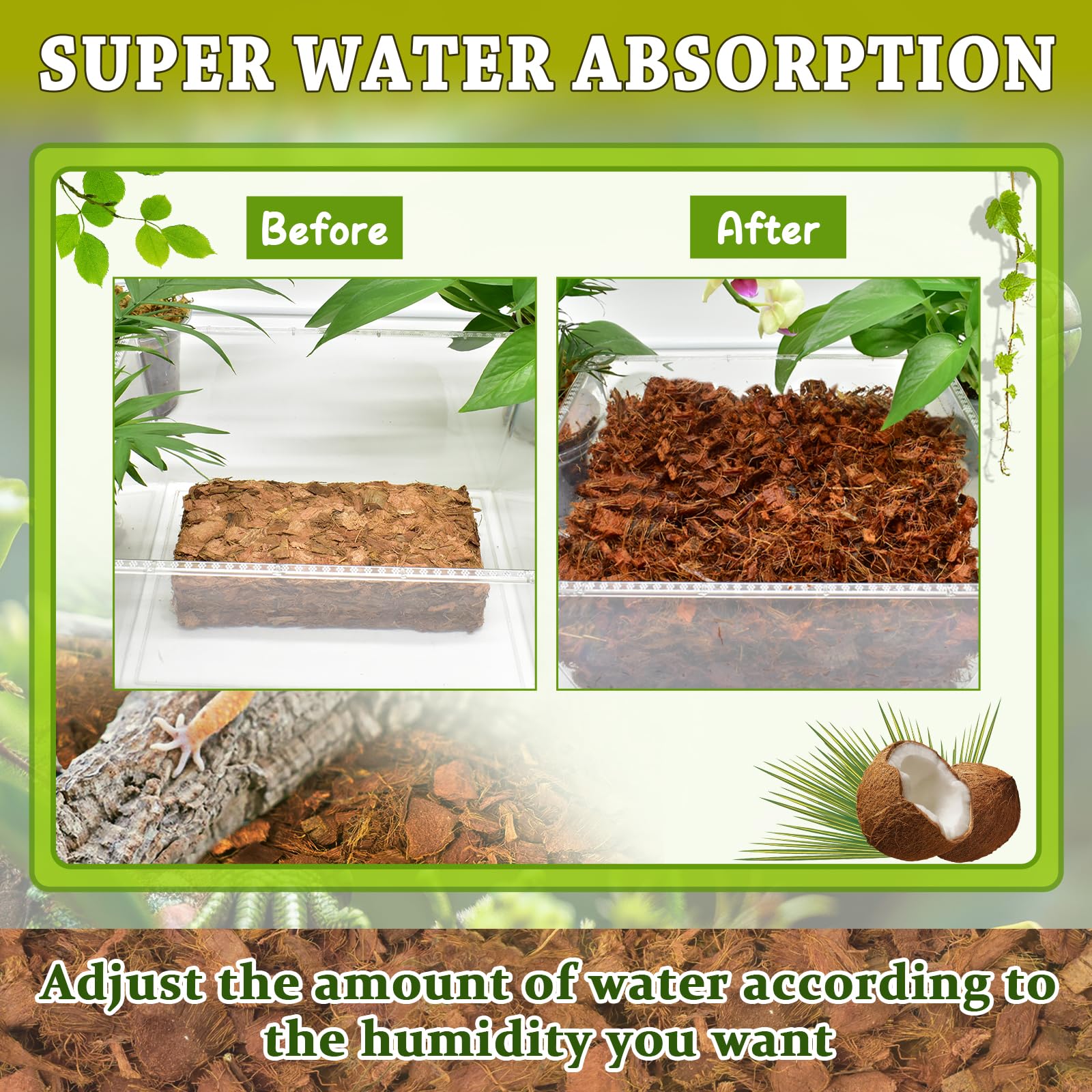 Zeedix 3Pcs Natural Coconut Chips Substrate For Reptiles, Coconut Fiber Husk Reptiles Bedding, Compressed Coco Chips Substrate F